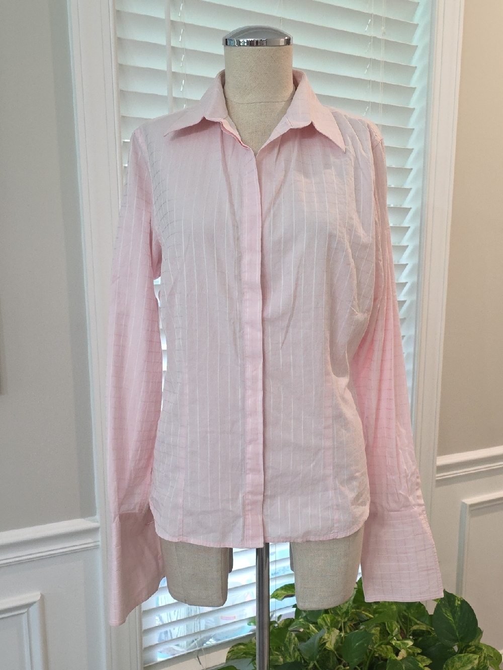 Thomas Pink Pale Pink Pinstripe Cotton Button-Down French Cuffs Shirt